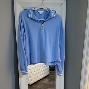 crown & ivy Women's Blue Zip-Up Sweater
